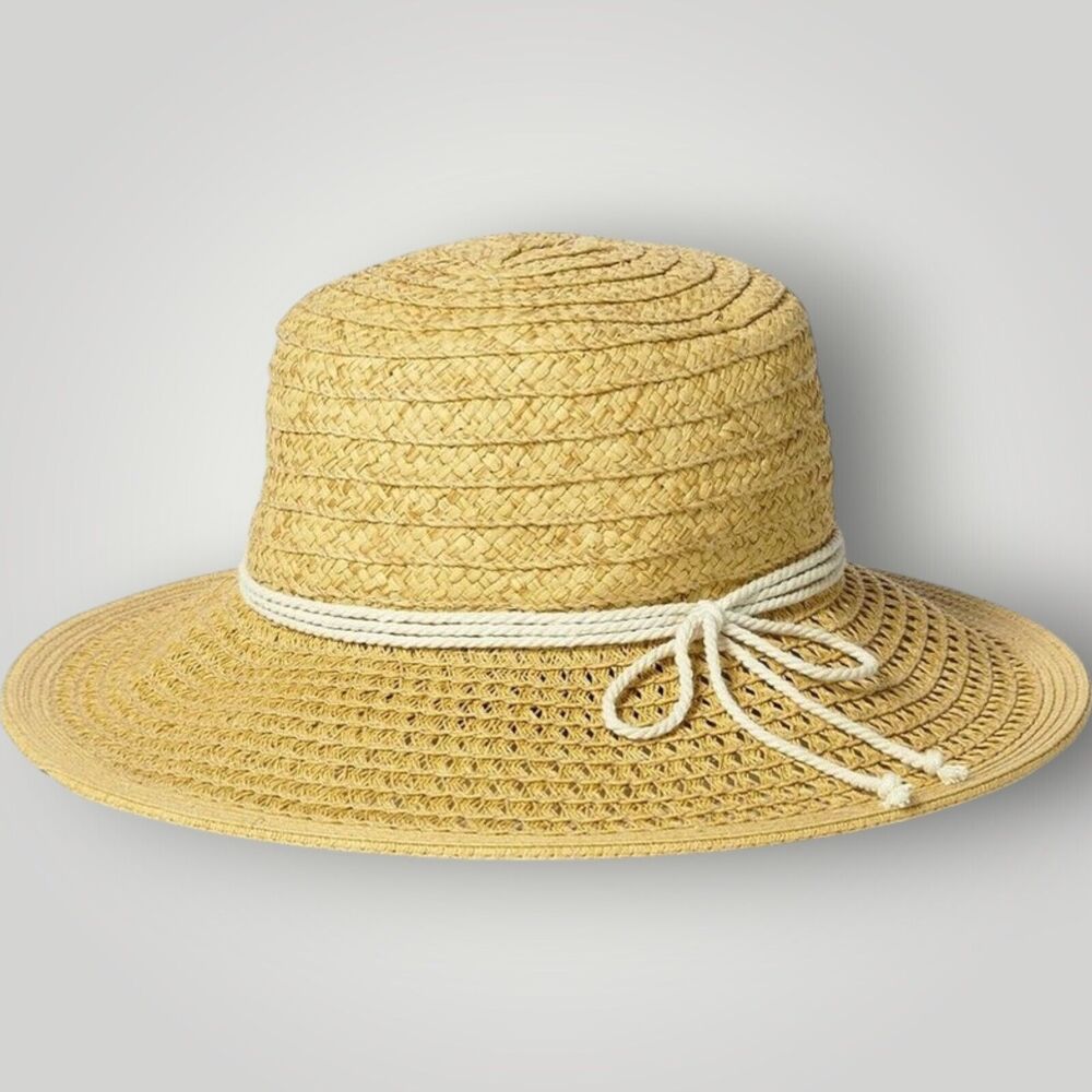 LUCKY BRAND Women's Brown Natural Straw Rope Tie Wide Brim Sun Hat